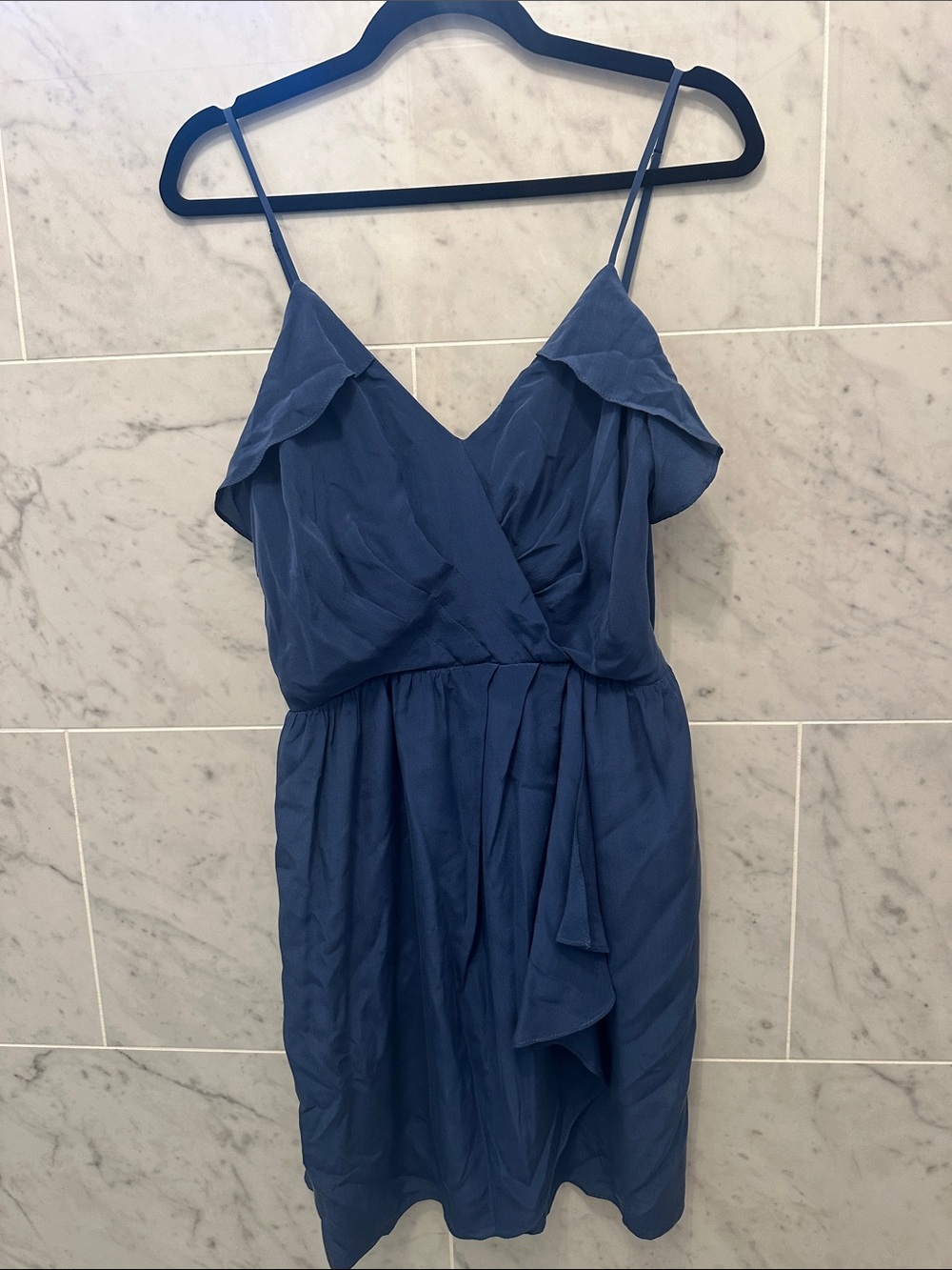 Greylin Blue Spaghetti-Strap Ruffle Dress